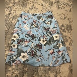 SHEIN Blue Tan A-Line Wrap Midi Skirt Resort Wear